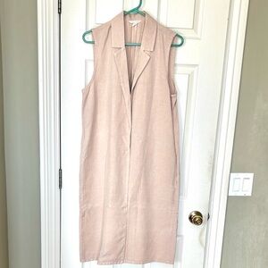 Eileen Fisher Long Duster Linen Tencel Khaki Tan Open Front Minimalist M